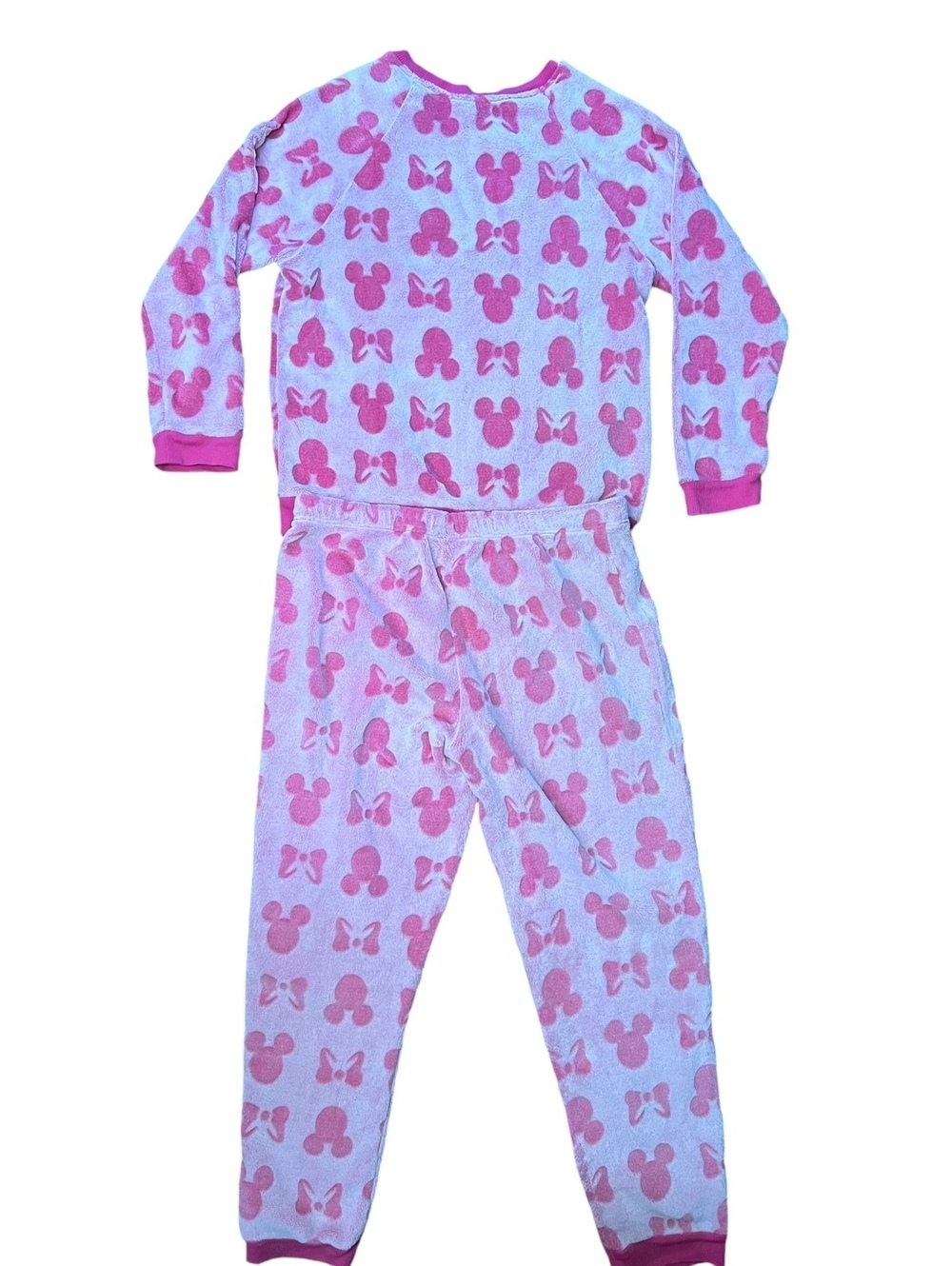 Disney Minnie Mouse Fleece Pajama Set Large Pink Plush Loungewear PJ Pants Top - Picture 4 of 9